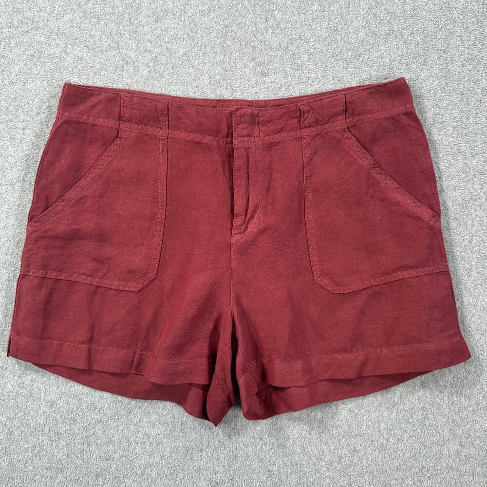 Sanctuary Linen Blend Burgundy Cargo Shorts Women's 28 Flat Front Pockets 3" Ins